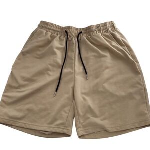 Beige Shein Mens Drawstring Elastic Waist Casual Shorts S Cotton Blend Chino